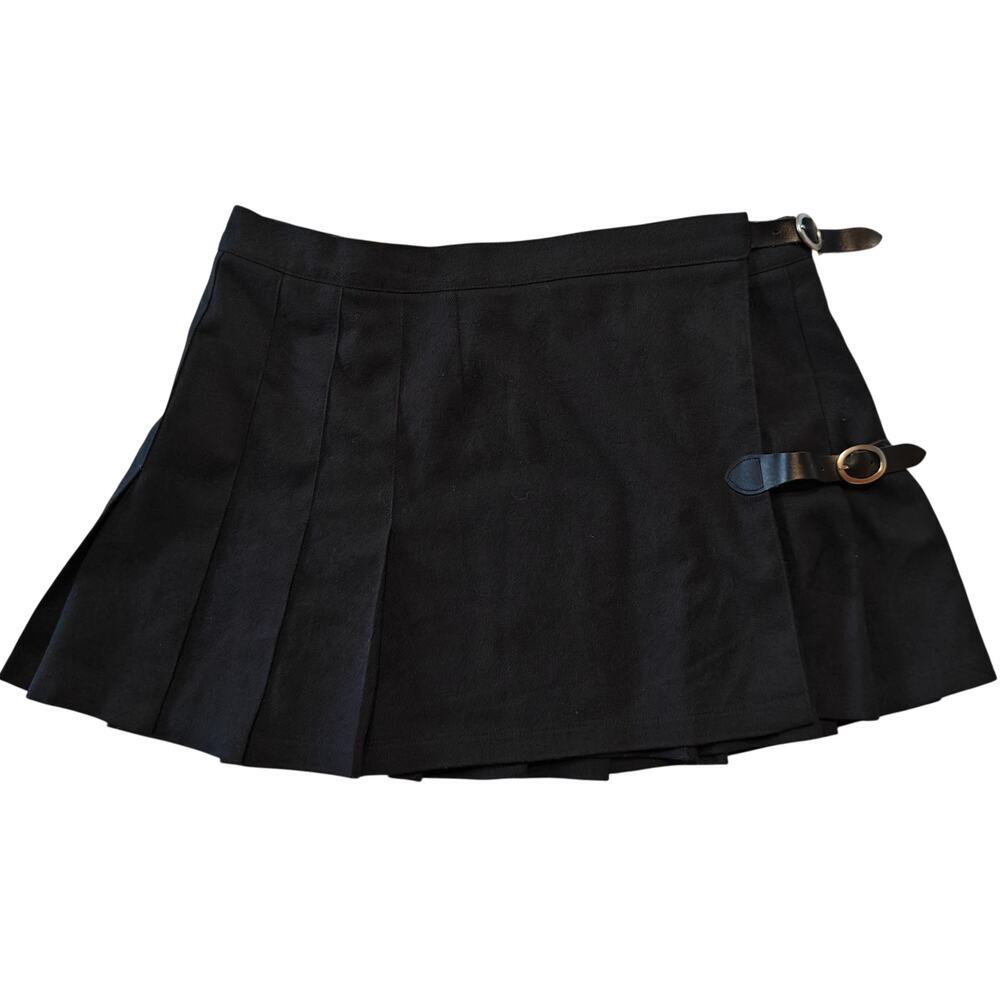 Brandy Melville Black Pleated Mini Skirt Buckle Detail